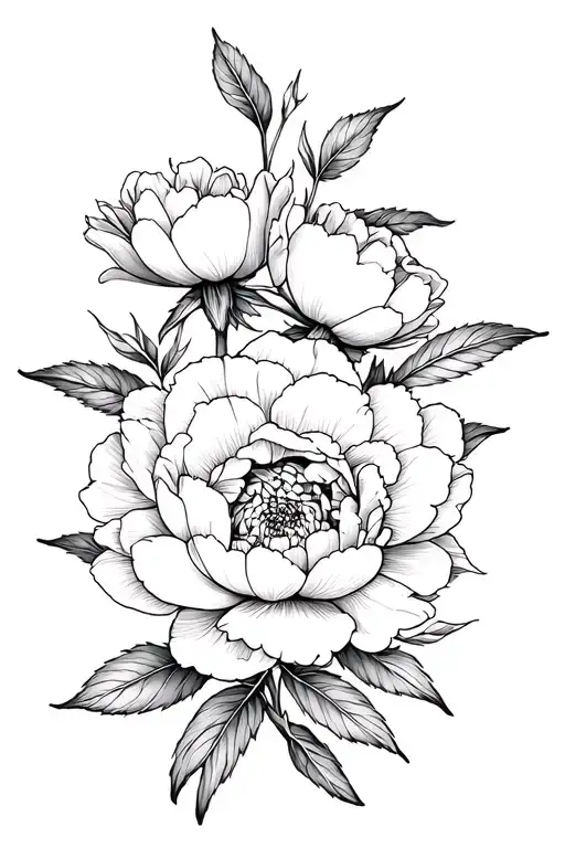 Peony Flowers Black And White Minimalist Tattoo Wit