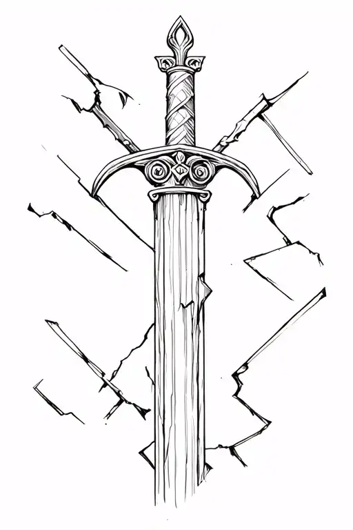 Broken Greek Pillar With Sword Piercing