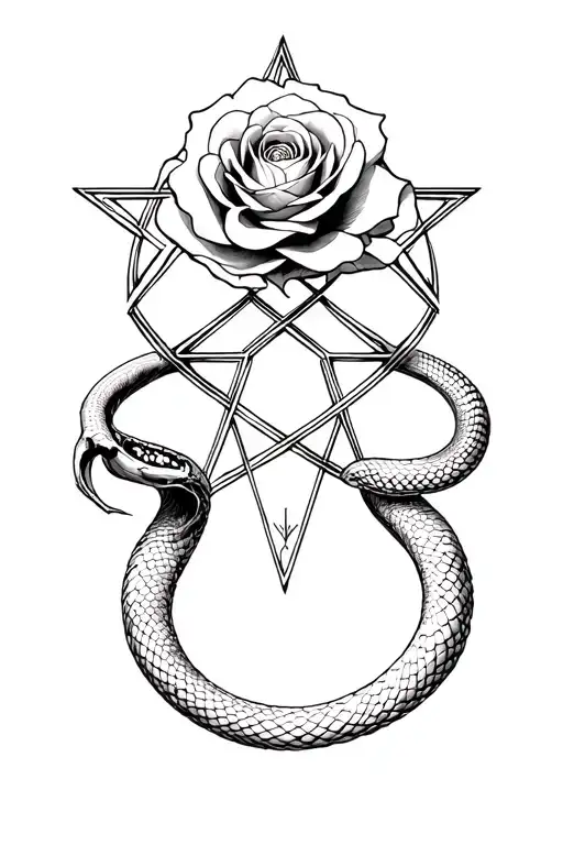 Snake Skeleton With Central Rose Unicursal Hexagram