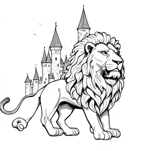 Barbry Lion With Castle Behind It