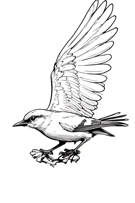 Mockingbird Flying With Its Wings Spread