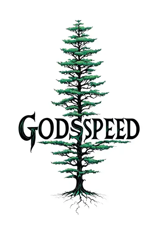 The Word Godspeed Vertically Placed In The Middle Of A Growing Tree Sprouting From The Ground