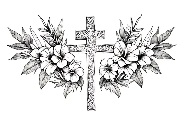 Fancy Cross And Tropical Flowers Intertwined Armband