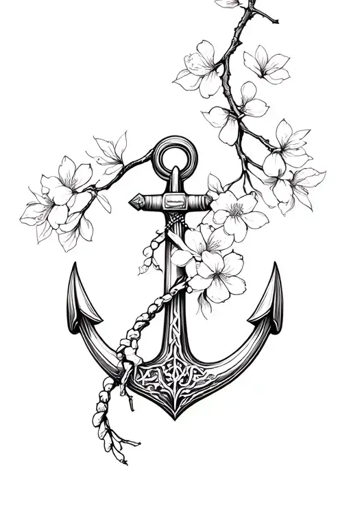 Anchor And Japanese Cherry Blossom