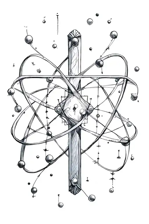The Cross And An Atom Structure Representing The Struggle Between Religion And Physics