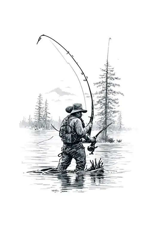 Hunting And Fishing Scene With Music Themed