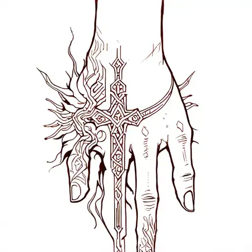 Cyber Sigilism Tattoo On Hand With Cross