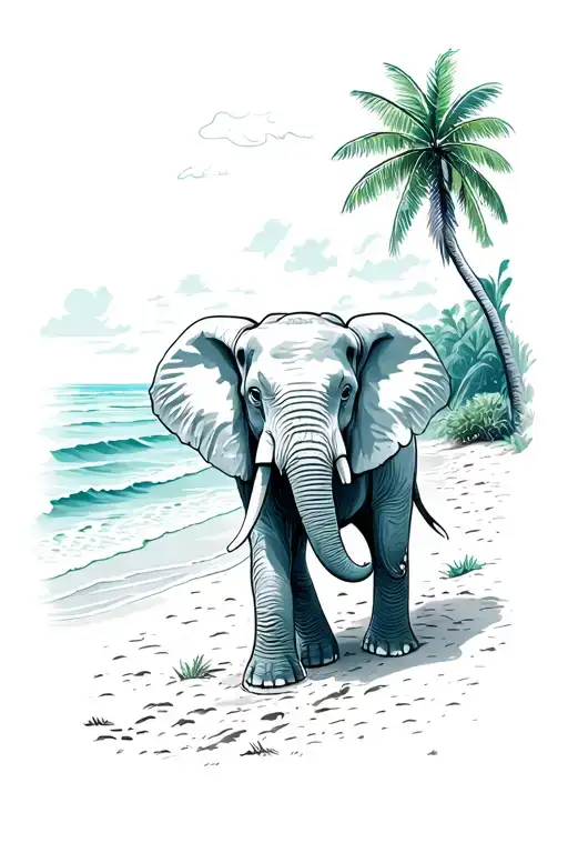 Elephant On A Beach With Palmer