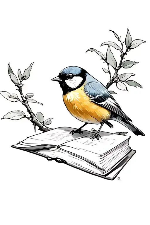 Great Tit Sitting On A Book And Branch