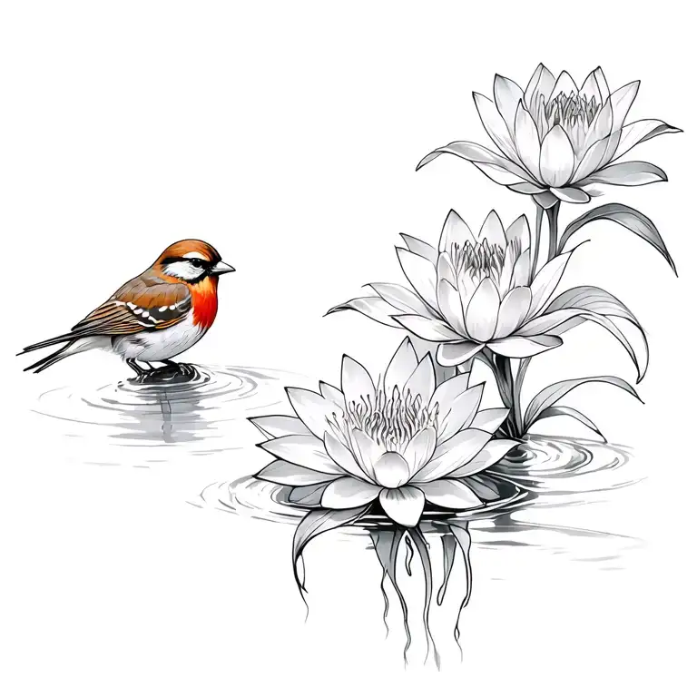 Sparrows And Water Lilly's