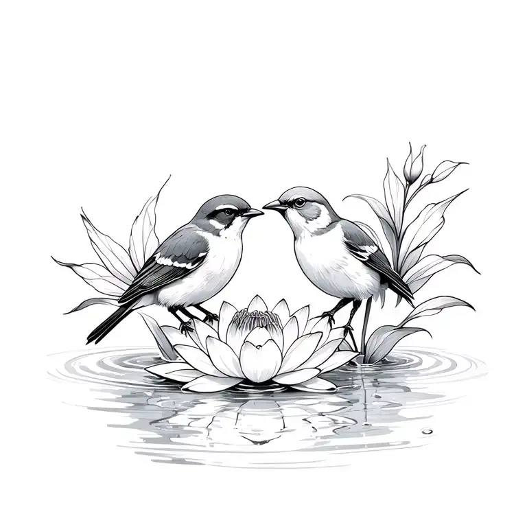 Sparrows And Water Lilly's