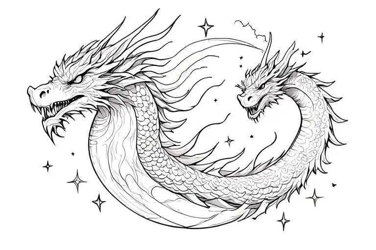 Dragon And Samurai And Full Moon Stars