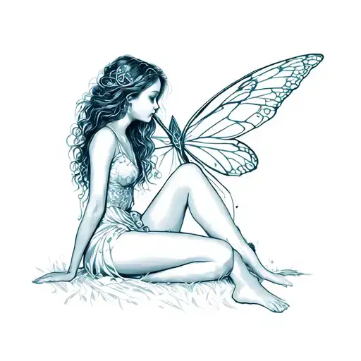 Girl Sitting With Her Shadow As A Fairy Surrounded