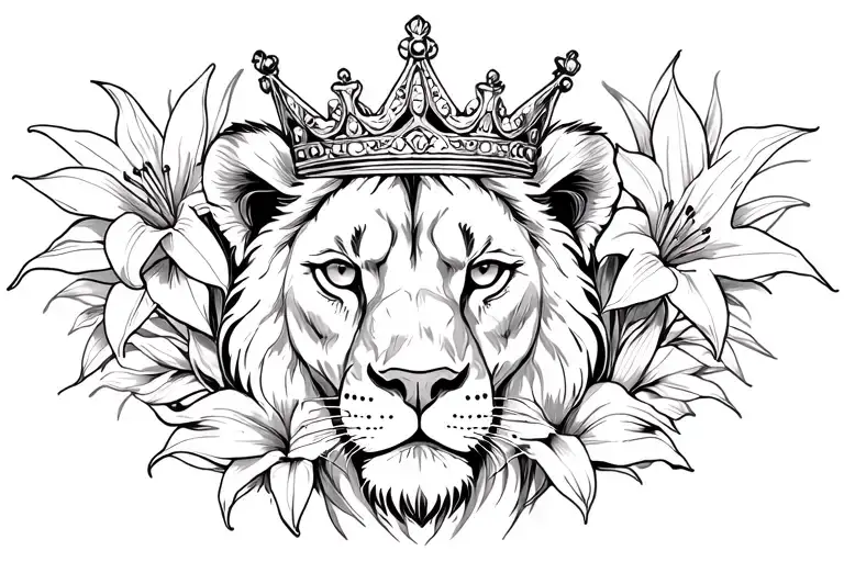 Lioness Crown And Lilys Surrounding