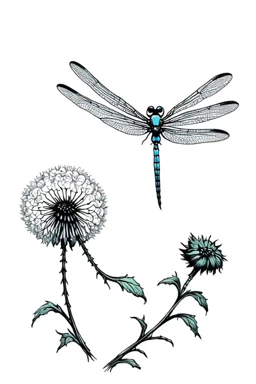 Dandylion And Dragonfly Hovering