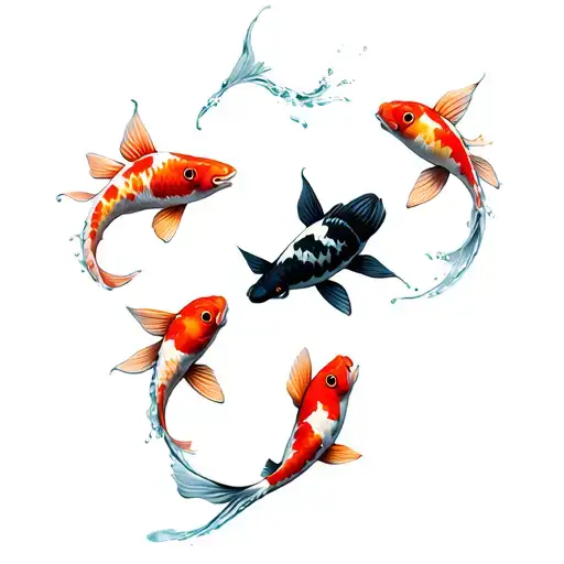 8 Colourful Koi Fish And 1 Black Koi Fish Swimming Around