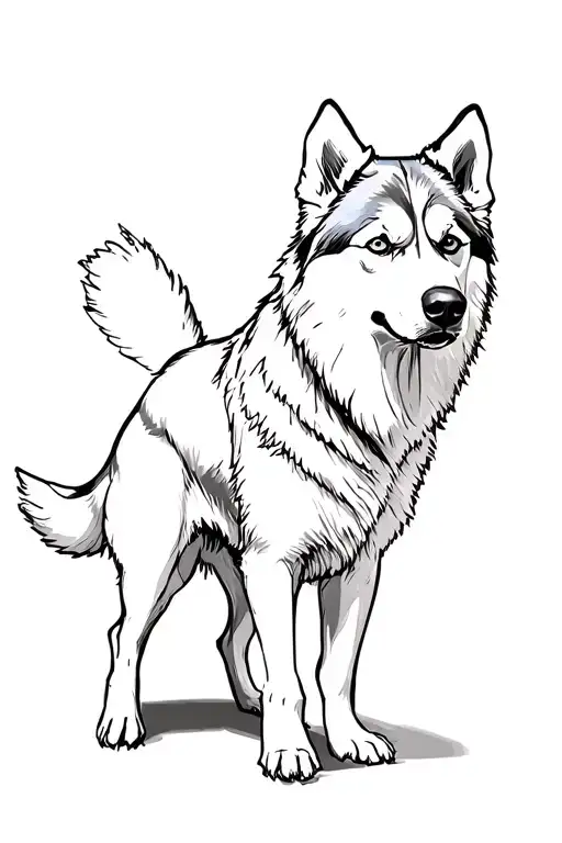 Husky Dog Standing With Ears Perked Up