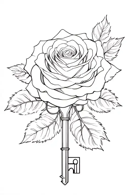 A Drawing For A Chest Tattoo With A Rose That Wraps A Floor Key