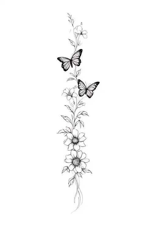 A Butterfly And Flowers