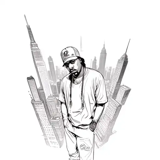 Gangsta Rapper Surrounded By Skyscrapers