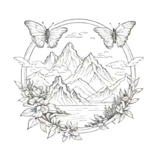 Mountain And Butterfly Wings