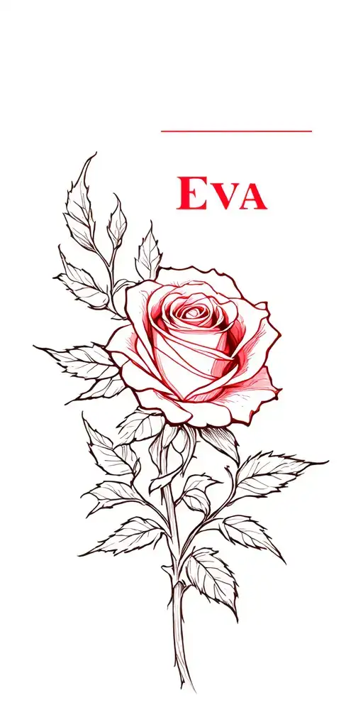 A Red Rose Sleeve With The Name Eva