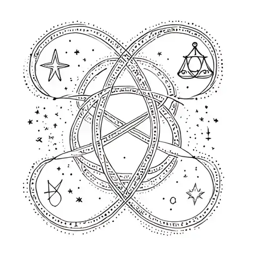 Libra & Aquarius Zodiac Symbols Intertwined With Dot Work & Stars