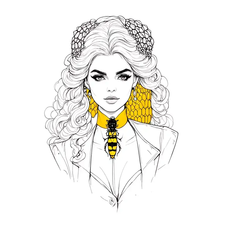 Black And White Honey Comb On Collar Bone To Shoulder With A Full Color Wester Yellow Jacket Queen