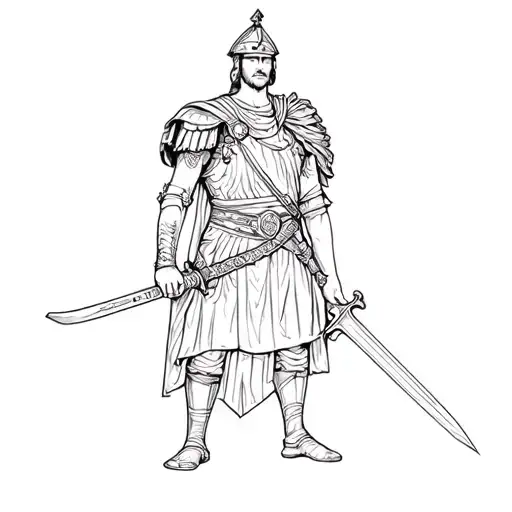 Roman Soldier Holding A Sword In One Hand