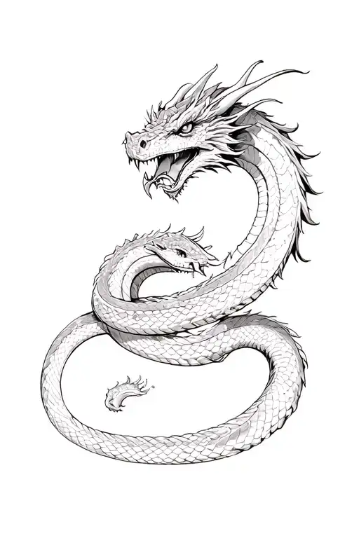 A Detailed Dragon Absorbs A Snake During A Battle