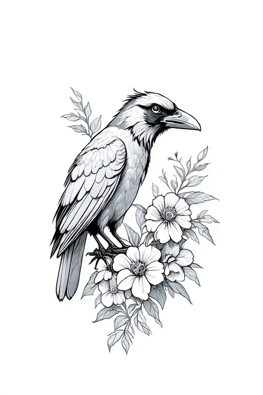 Ravens Huginn And Muninn Perched And Flowers Growing