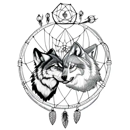 Dream Catcher With Roses And Wolf In The Middle