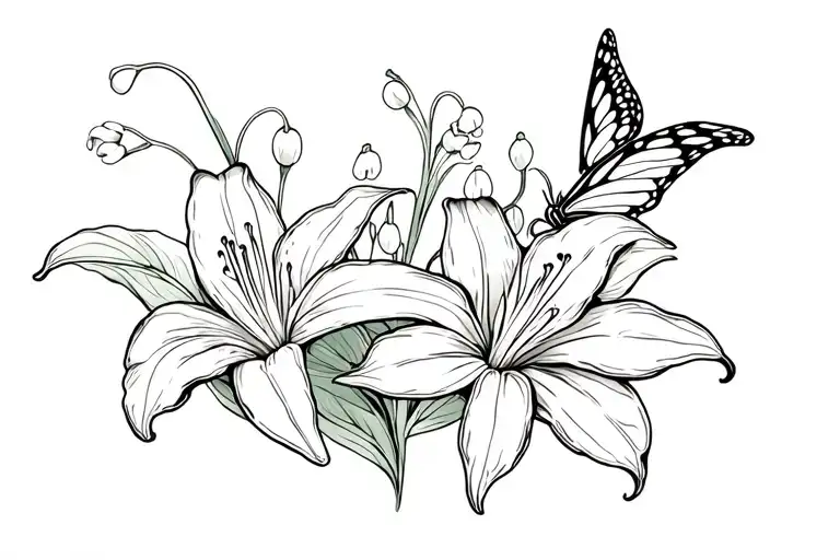 Butterfly And Lilly Of The Valley Flower