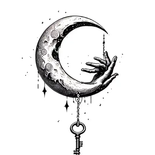 A Palestinian Kuffiye Holding In A Half A Moon With A Key Holding On The Bottom Spike Of The Moon
