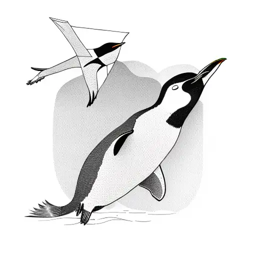 A Sketch-style Illustration Of A Penguin Riding A Paper Airplane