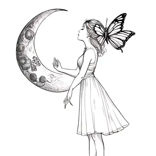 Butterfly Girl Reaching For Moon