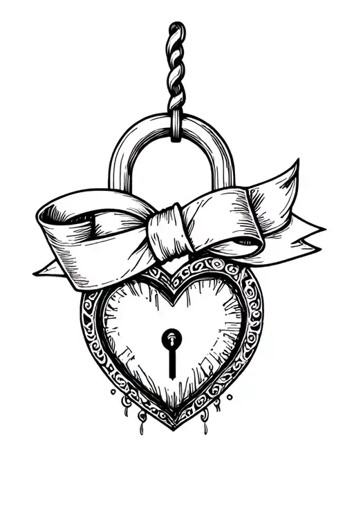 Heart Lock With Banner Ribbon Across
