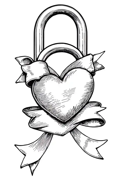 Big Heart Lock With Banner Ribbon Across Front View