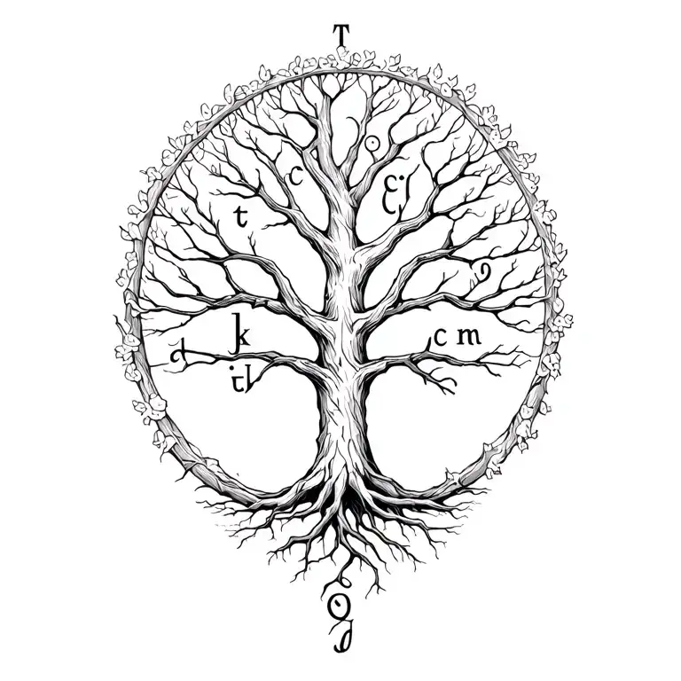 Tree Of Life With Letters T K In The Roots And J C M N Among The Branches