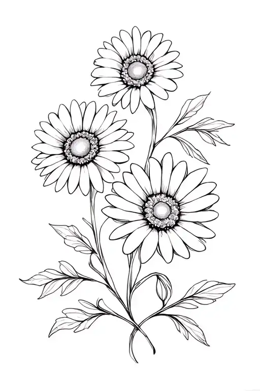 3 Simple Daisy Flowers In Mandala And Leaves Intertwined