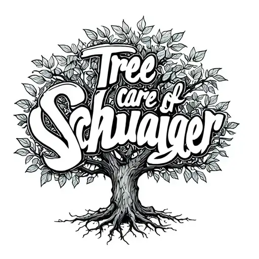 Tree Care Of Schwaiger Lettering In A Tree With Leaves And Roots
