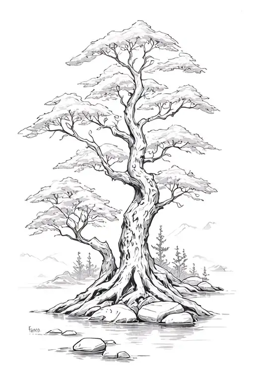 Farn Trees Stones Stream