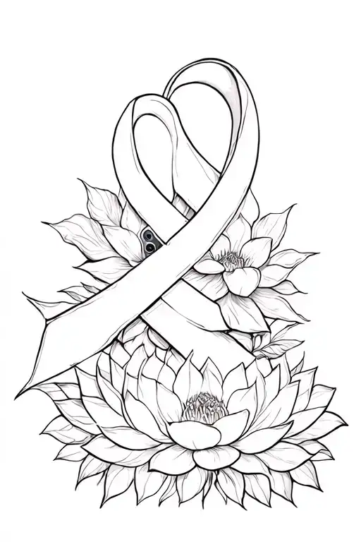 Phoneix Carrying A Surviror Ribbon With A Semi Colon And Lotus Flowers