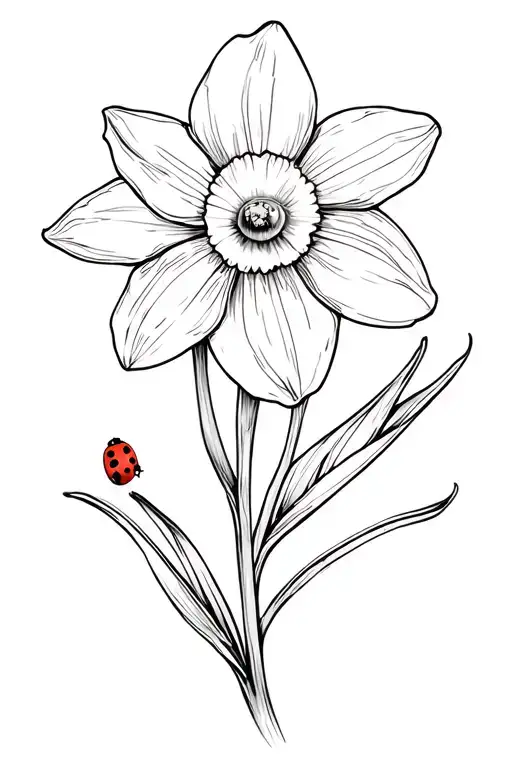 Daffodil Flower With A Lady Bug