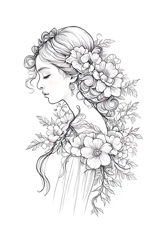 Flowers And Vines Going Side Profile Traditional Lady