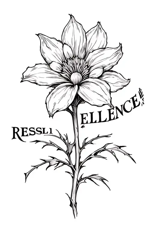 Flower Stem With Thorns With The Word Resilence Connected