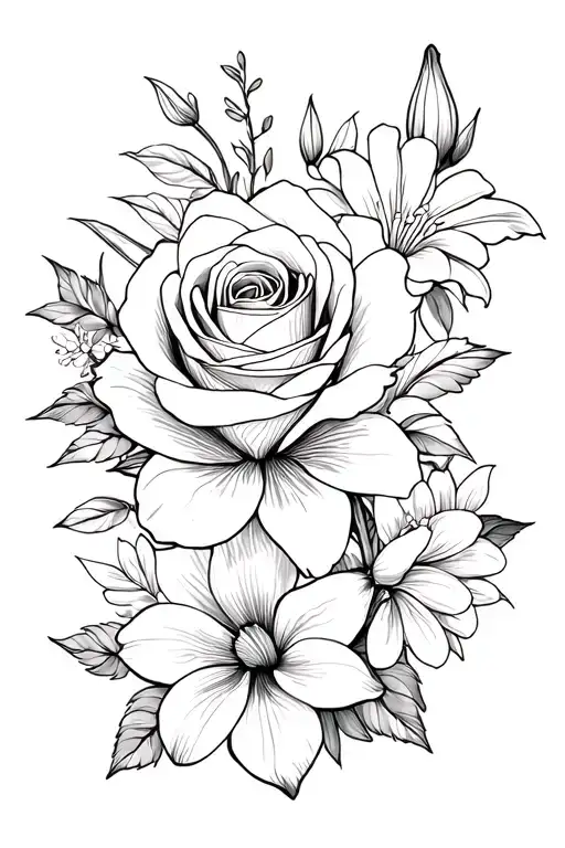 Black And White Rose Flowers And Lillie Flowers And Jasmine Flowers And Chrysanthemum Flowers