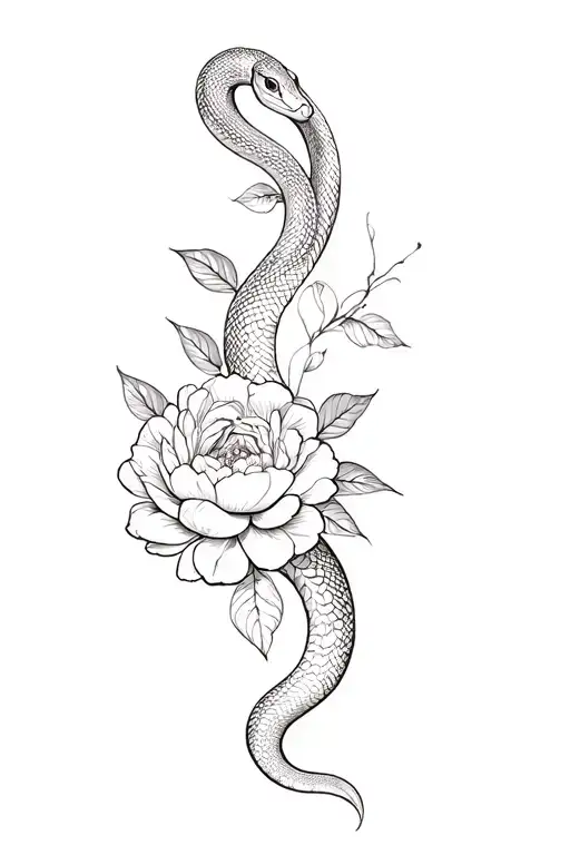 Full Snake And Peonies For Shin