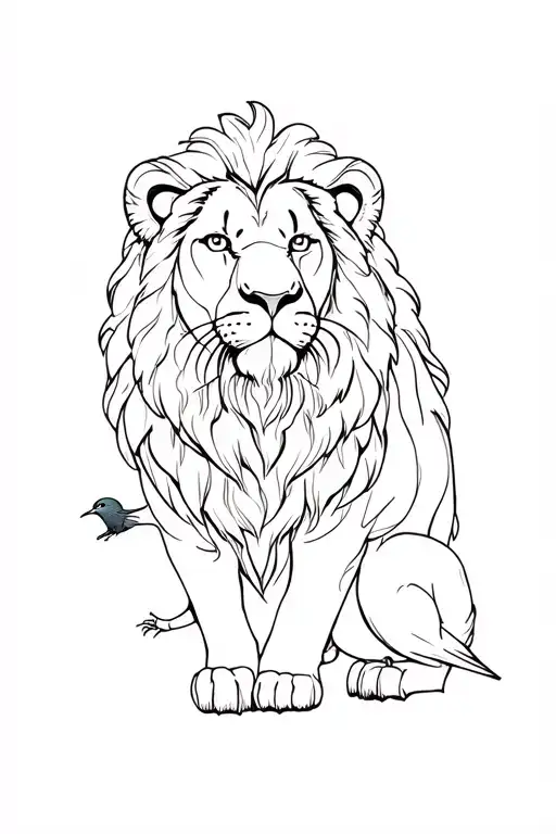 Lion And Small Pigeon Over The Lion