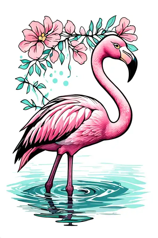 Pink Flamingo Standing In Water Tattoo idea
